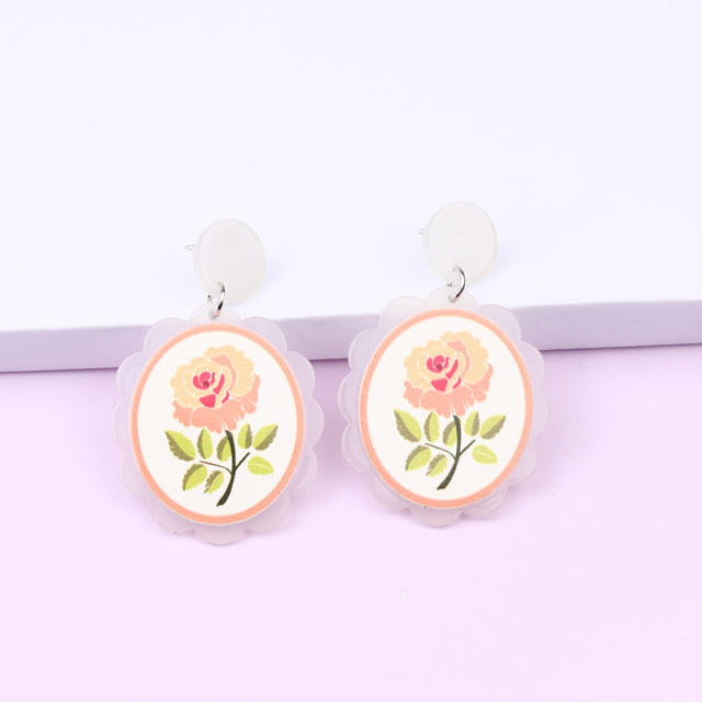 Vintage rose flower sweet acrylic earrings