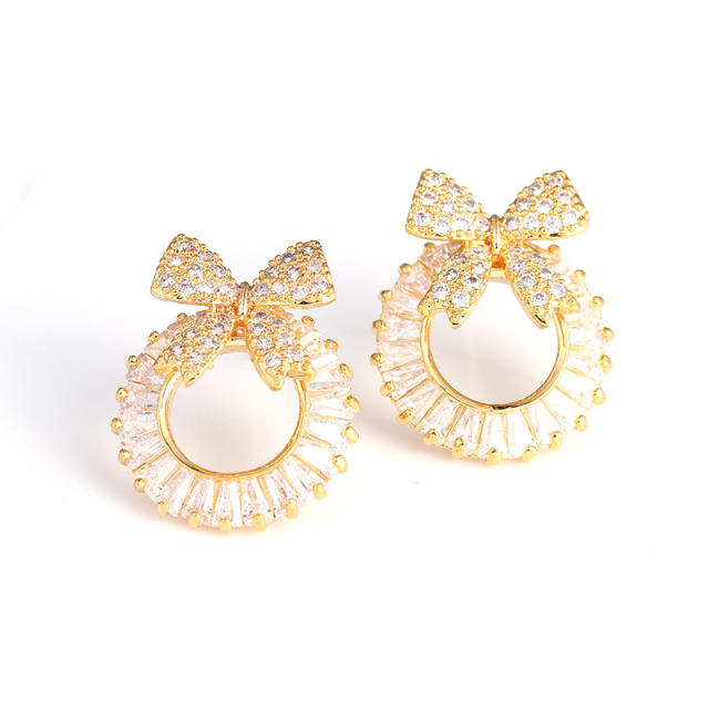 AAA cubic zircon bow ring ear studs