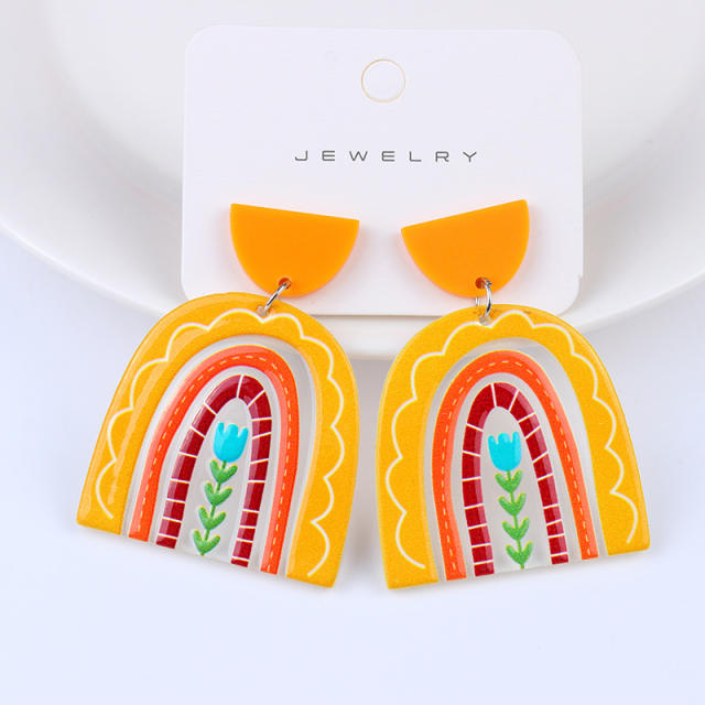 Colorful stripe rainbow acrylic earrings