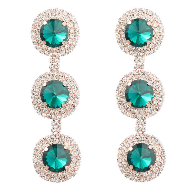 Round shape color glass crystal dangle earrings