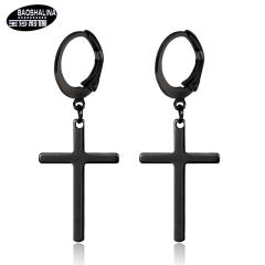 Black titanium steel cross earrings