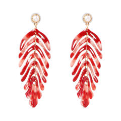 Concise acrylic leaf design earrings