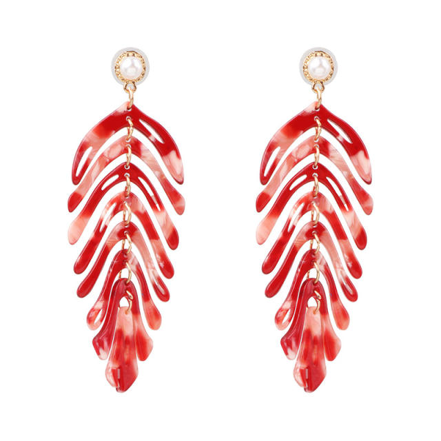 Concise acrylic leaf design earrings