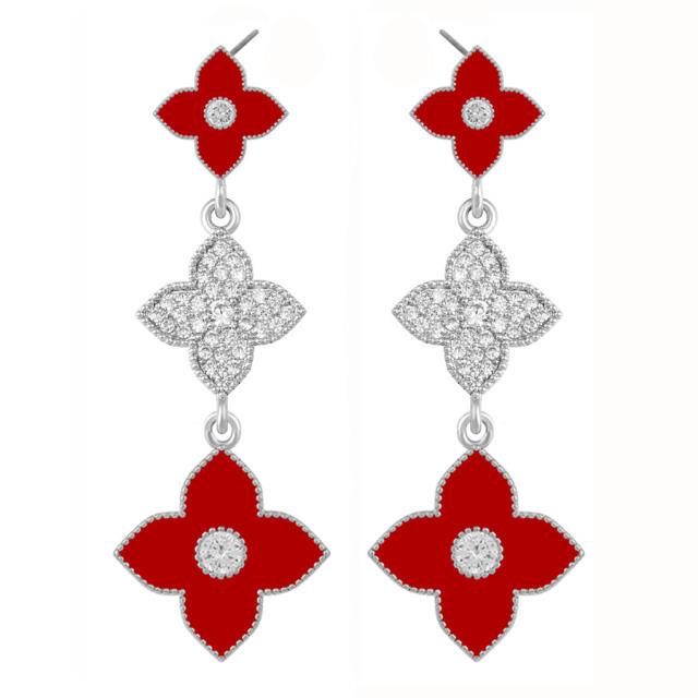 Classic color clover rhinestone dangle earrings