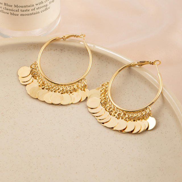 Metal ring tassel hoop earrings