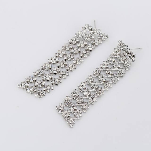 Delicate rhinestone long earrings