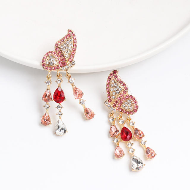 Creative color rhinestone statement butterfly earrings