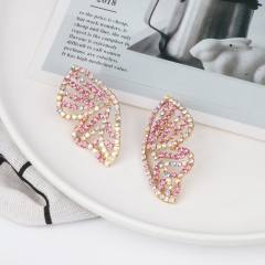 Diamond butterfly hollow ear studs