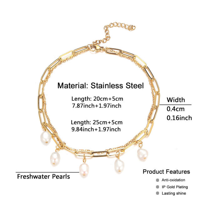 Waterpearl two layer stainless steel anklet