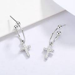 S925 diamond cross dangle earrings