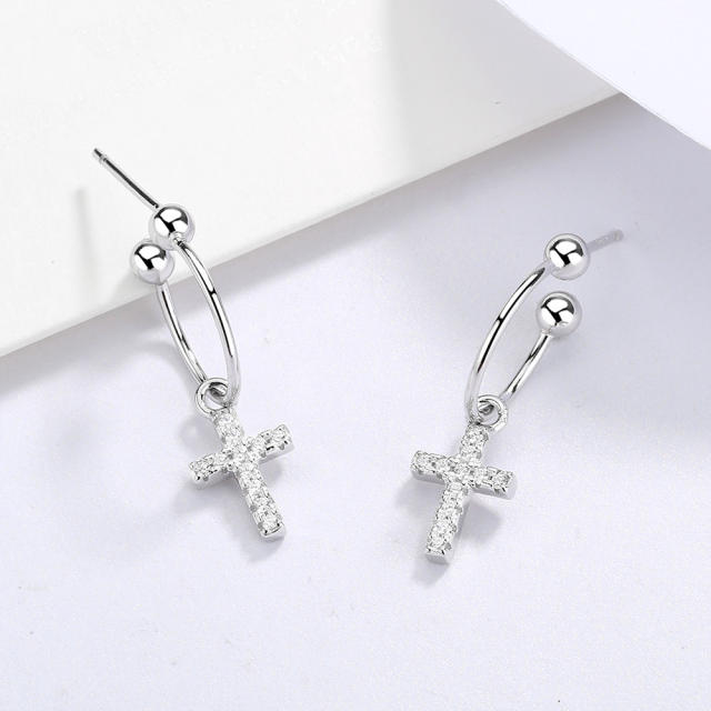 S925 diamond cross dangle earrings
