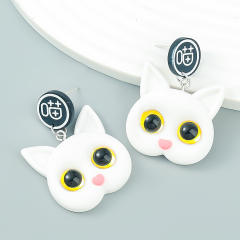White black color cute cat ins earrings
