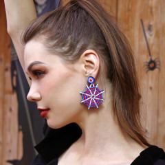 Punk handmade beaded bat net earrings