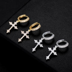 Hip hop zircon cross pendant earrings