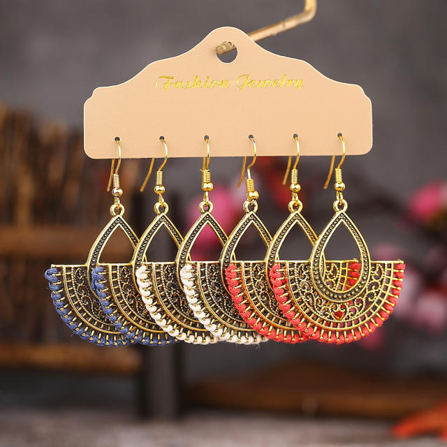 Vintage hollow out fan shape dangle earrings set