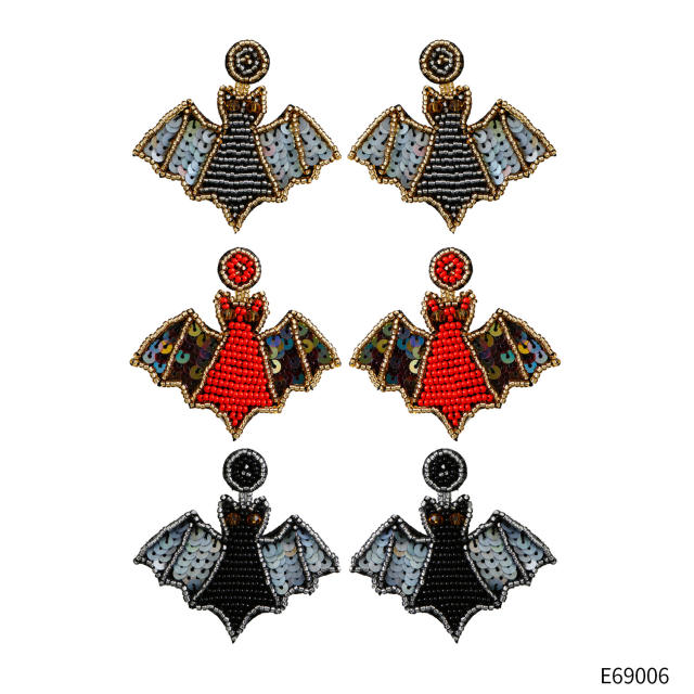 Punk design handmade beaded bat earrings