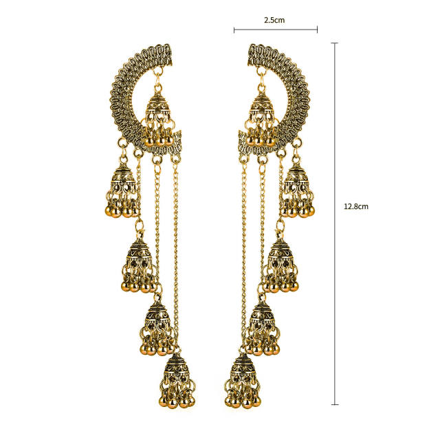 Creative hollow bell long tassel jhumka earrings