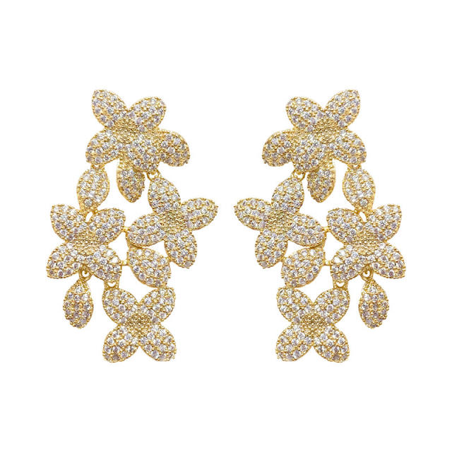 Occident fashion handmade pave setting cubic zircon leaf earrings