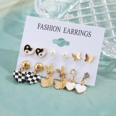 6 pair butterly heart design earrings set