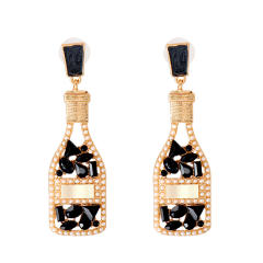 Champagne wine bottle full of rhinestone dangle earrings