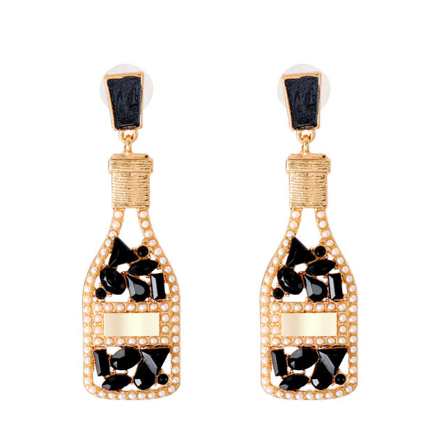 Champagne wine bottle full of rhinestone dangle earrings