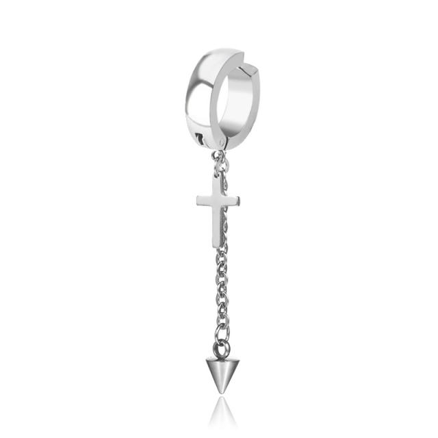 Black punk titanium steel cross earrings