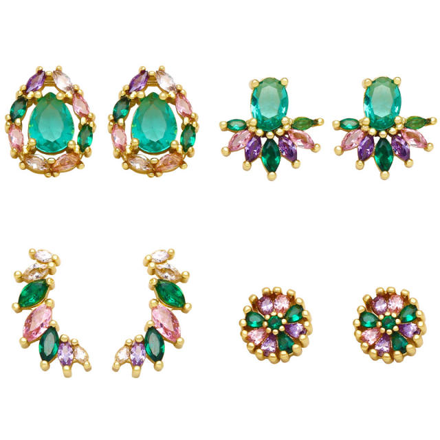 INS design green cubic zircon statement ear studs
