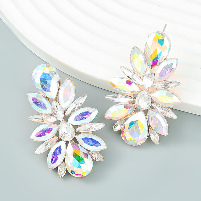 Luxury color glass crystal women ear studs