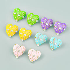 INS color enamel heart cute ear studs