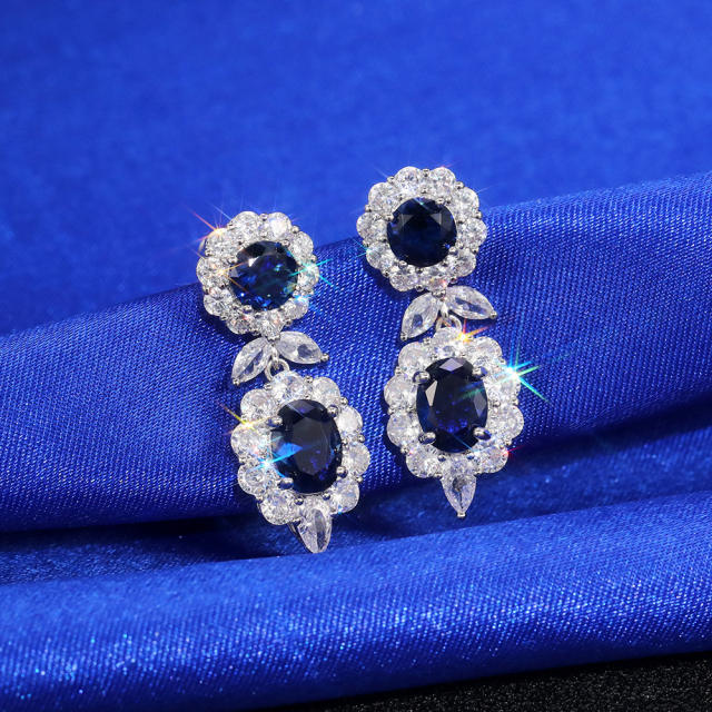 Luxury sapphire blue zircon women earrings