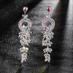 Luxury glass crystal rhinestone pave setting bridal earrings