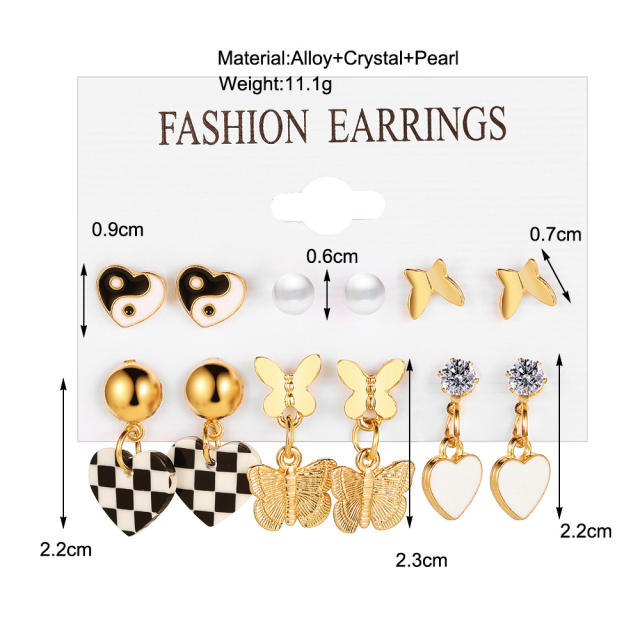 6 pair butterly heart design earrings set