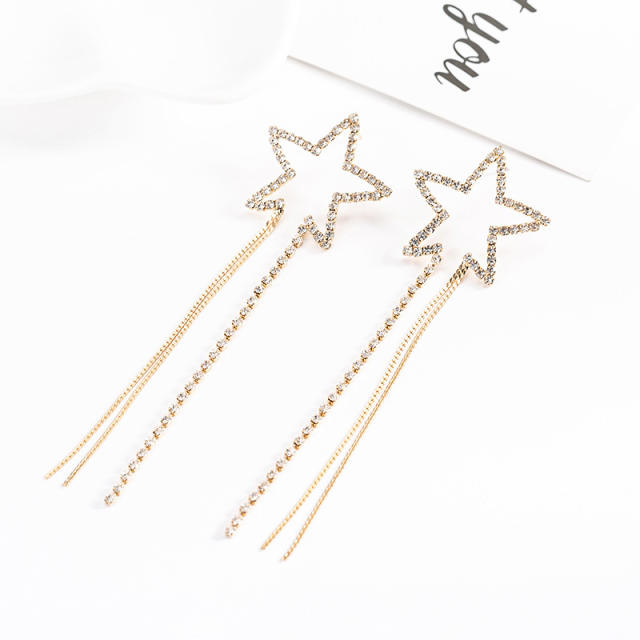 Delicate rhinestone star long earrings