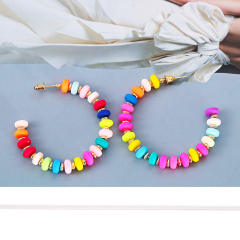 Boho color beaded open hoop earrings