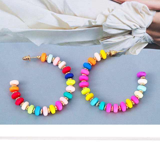 Boho color beaded open hoop earrings