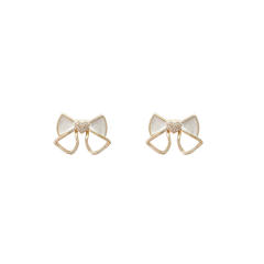 Korean fashion enamel white black bow cute ear studs