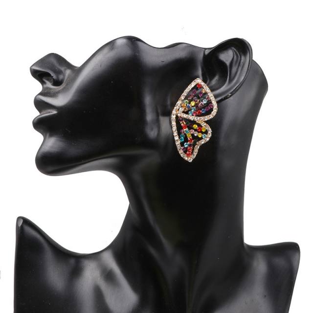 Diamond butterfly hollow ear studs