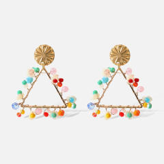 Handmade wireline color stone geometric earrings