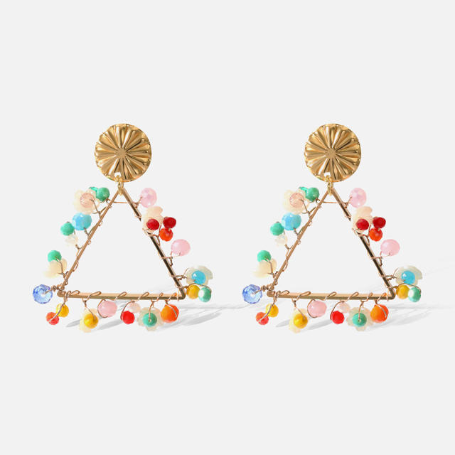 Handmade wireline color stone geometric earrings