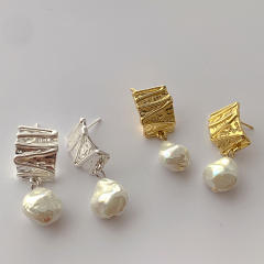Vintage geometric pearl real gold plated earrings