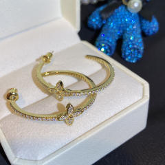 Classic diamond clover open hoop earrings