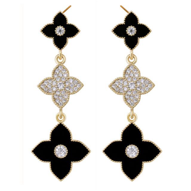 Classic color clover rhinestone dangle earrings