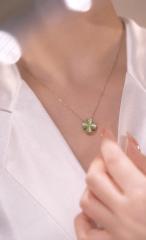 Green color opal stone clover design rotatabale ear studs necklace rings
