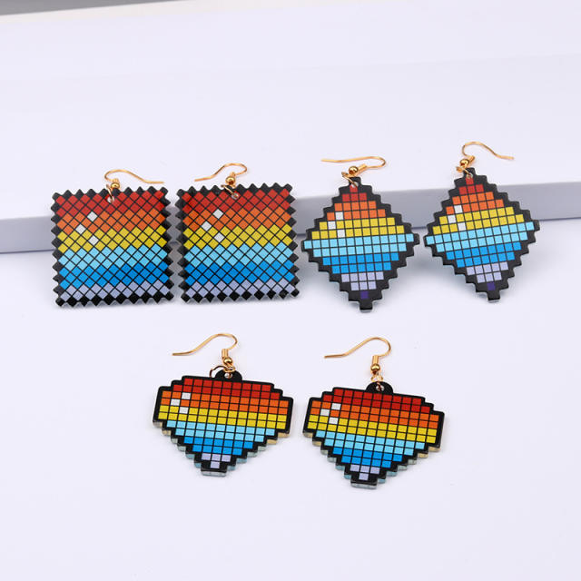 Color checkered geometric earrings