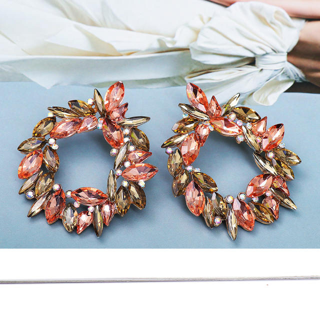 Pink color glass crystal statement ear studs