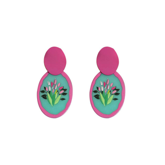 Summer green color seriex geometric ear studs