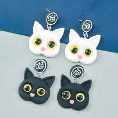 White black color cute cat ins earrings