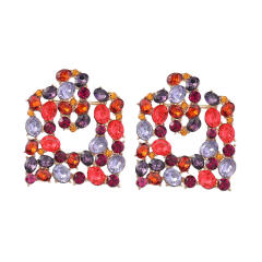Colored rhinestone square shape ear studs