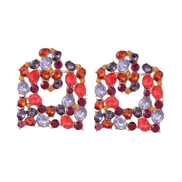 Colored rhinestone square shape ear studs