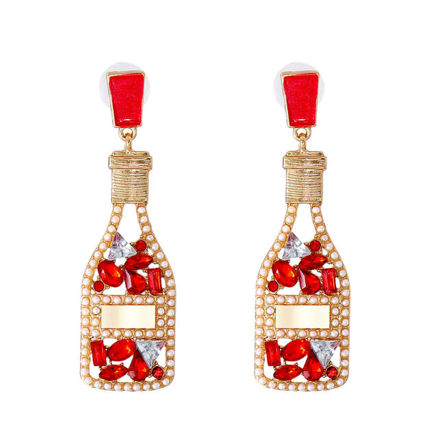Champagne wine bottle full of rhinestone dangle earrings